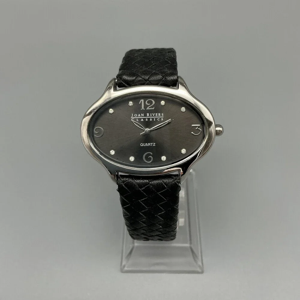 Joan Rivers Classics Womens Watch 40mm Black Dial Braided Leather New Battery